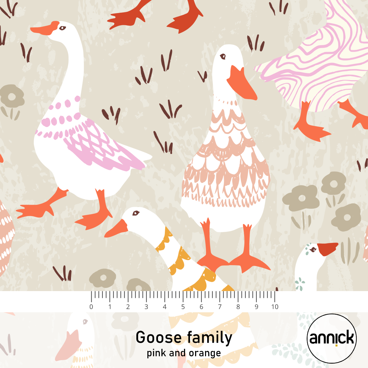 Bio Stoff - Goose Family Pink And Orange von Annick in rosa und orange