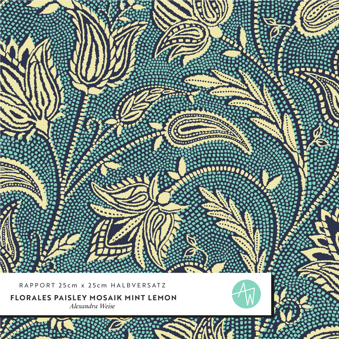 Bio Stoff - Florales Paisley Mosaik Mint Lemon von Alexandra Weise in mint