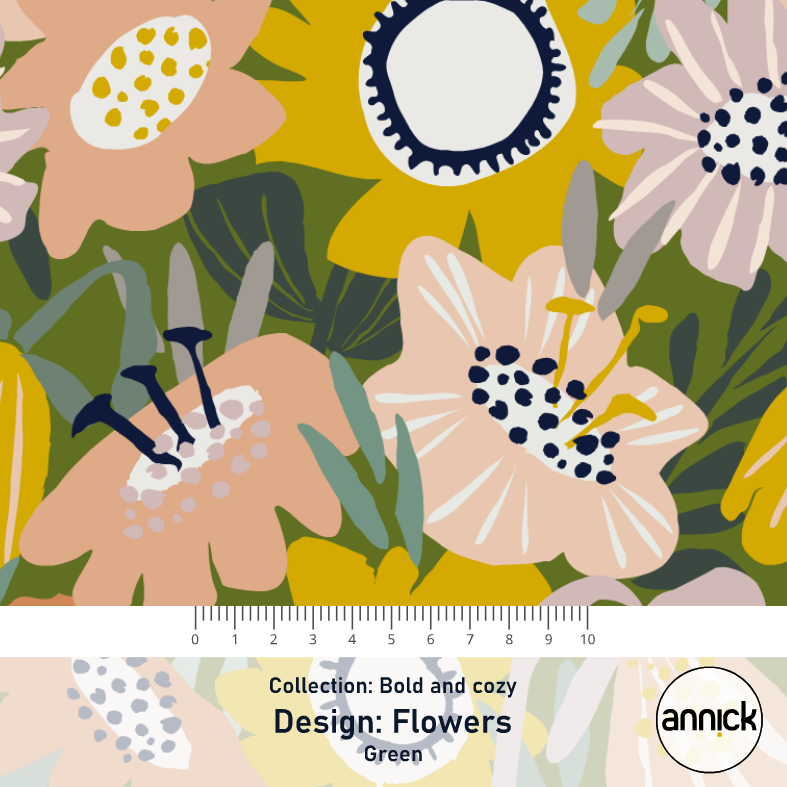 Bio Stoff  - Bold and Cozy Flowers Green - Annick, grün, Floral & Blumen