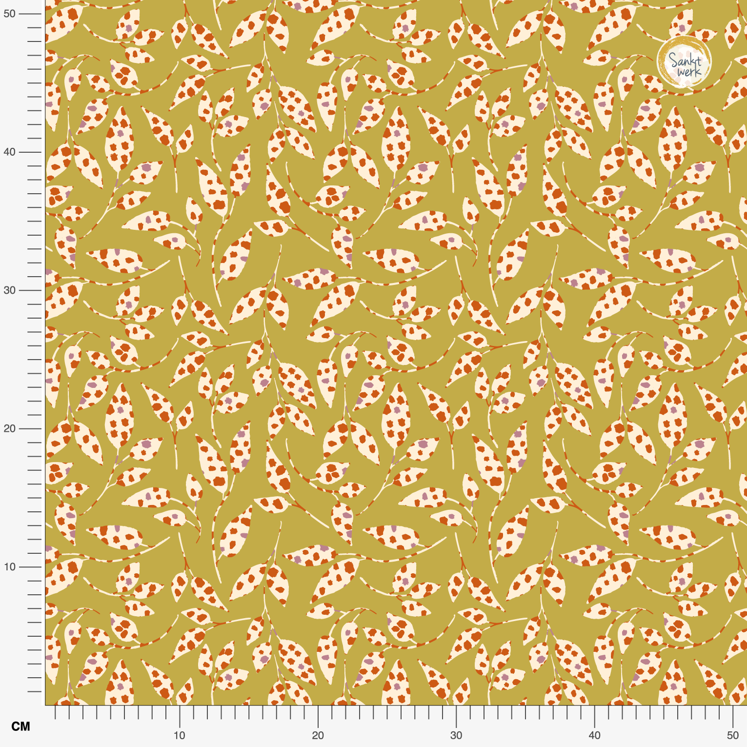 Organic fabric  -  Leopard Leaves mustard