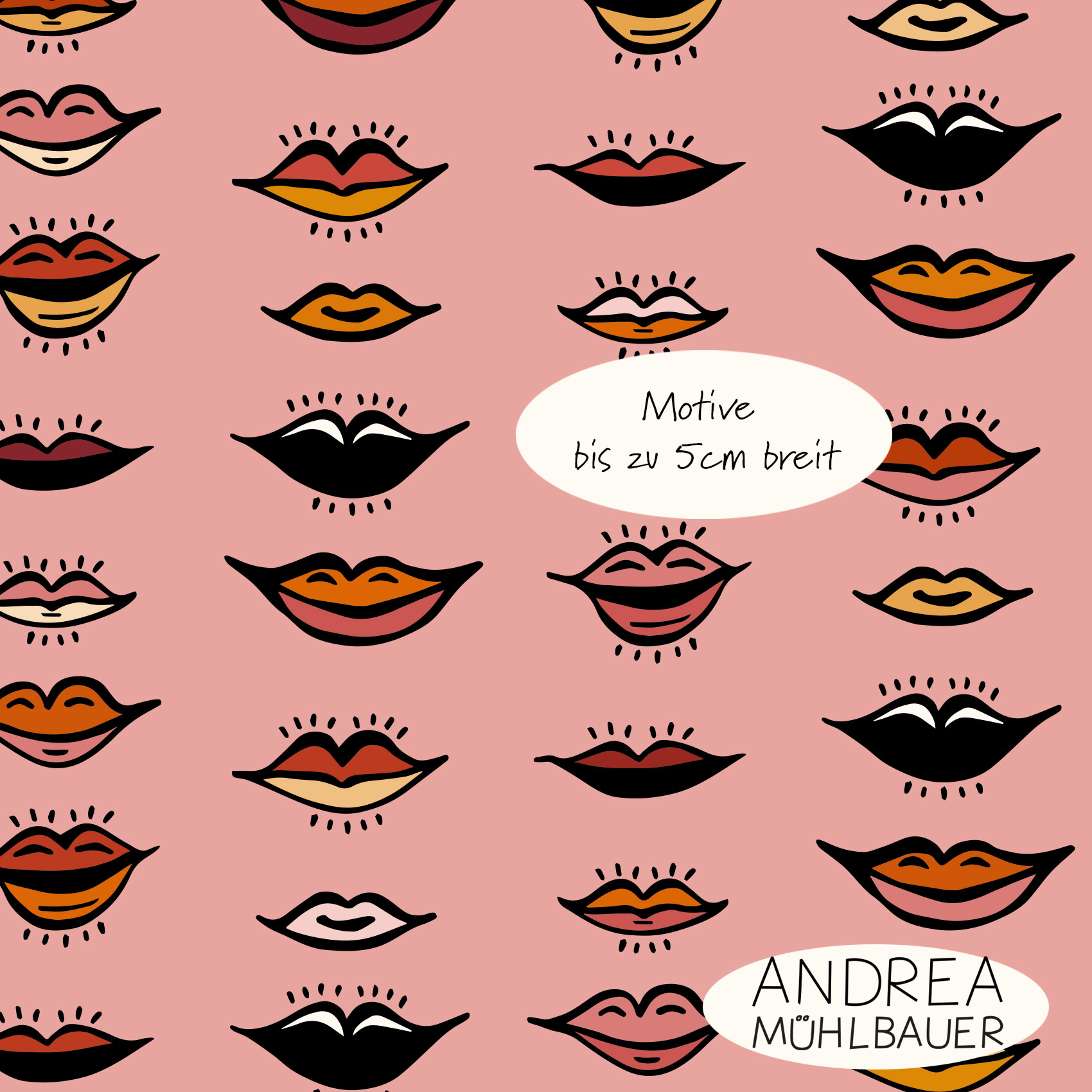 Bio Webware Stoff  - Kisses Multicolor - AndreaMuehlbauer, Rosa, Gegenstände, 100% Bio-Baumwolle