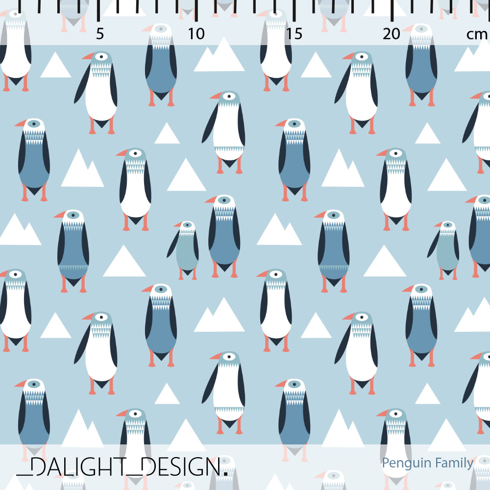 Bio Stoff  - Penguin Family - DalightDesign, Winter, TIere, blau