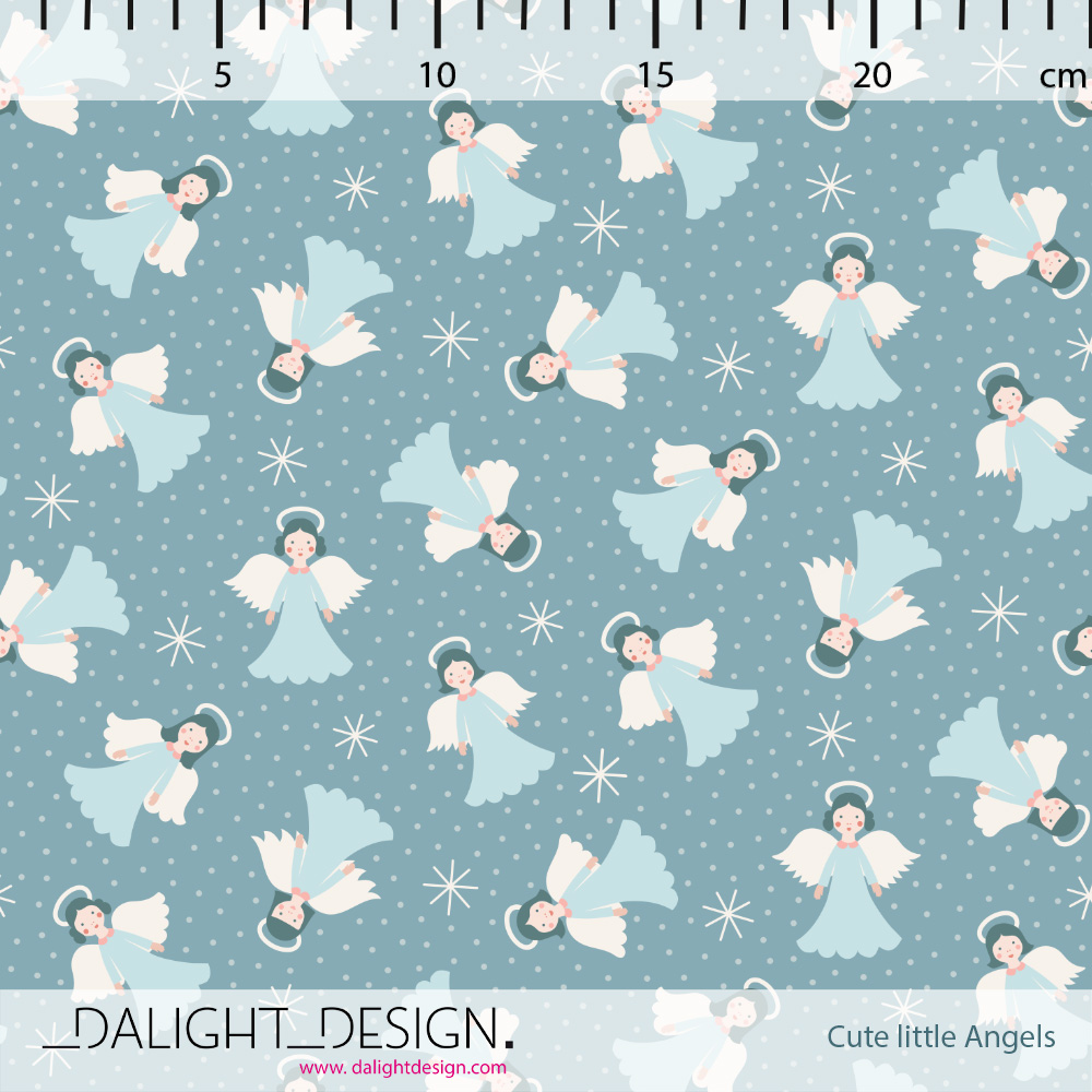 Bio Webware Stoff - Cute Little Angels - DalightDesign, Weihnachten, blau, 100% Bio-Baumwolle Bio Webware Stoff - Cute Little Angels - DalightDesign, Weihnachten, blau, 100% Bio-Baumwolle