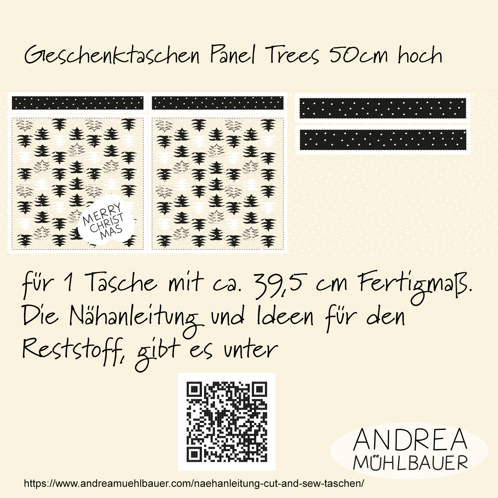 Bio Webware Stoff - 50 cm Panel Geschenktasche Christmas in the Forest Tree black - AndreaMuehlbauer, creme, 100% Bio-Baumwolle Bio Webware Stoff - 50 cm Panel Geschenktasche Christmas in the Forest Tree black - AndreaMuehlbauer, creme, 100% Bio-Baumwolle