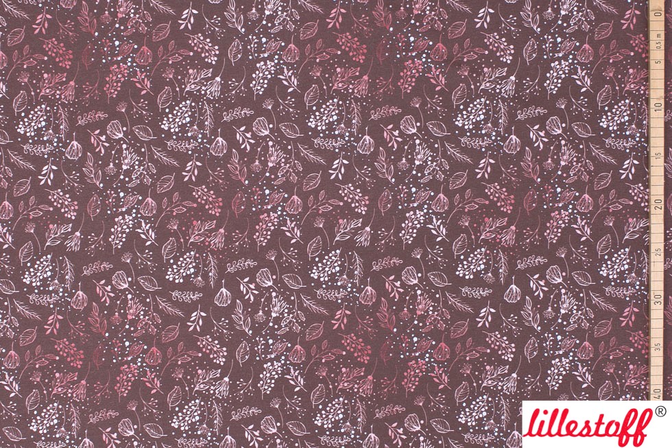 Bio Webware Stoff  -  Ballerina Blüten  - LilleSelection, Floral & Blumen, Blätter & Ranken, Herbst, braun, Winter, 100% Bio-Baumwolle