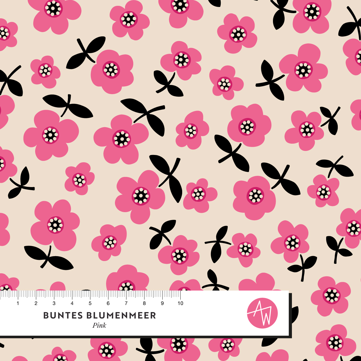 Organic Fabric - Colorful Floral Sea Pink by Alexandra Weise in pink