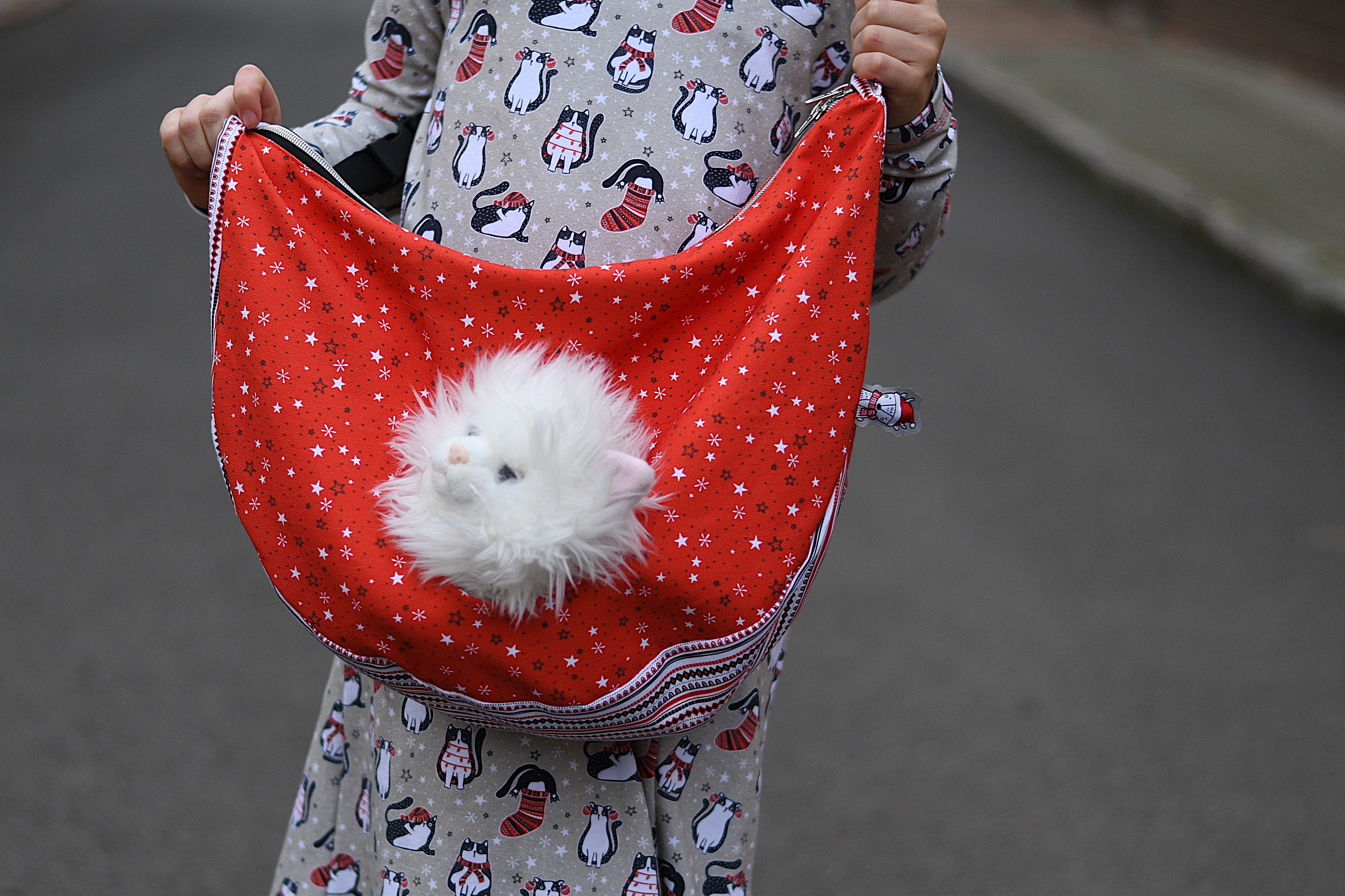 Bio Fabric - Cat Christmas Stars red