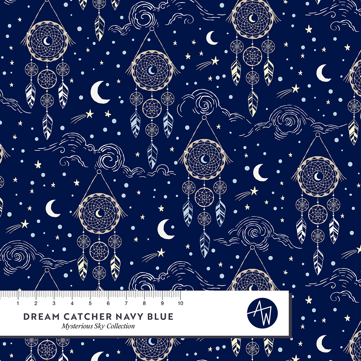 Bio Webware Stoff - Dream Catcher Navy Blue - AlexandraWeise, blau, Sonne, Mond und Sterne, 100% Bio-Baumwolle Bio Webware Stoff - Dream Catcher Navy Blue - AlexandraWeise, blau, Sonne, Mond und Sterne, 100% Bio-Baumwolle