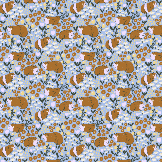 Organic Fabric  - Guinea Garden Skyblue