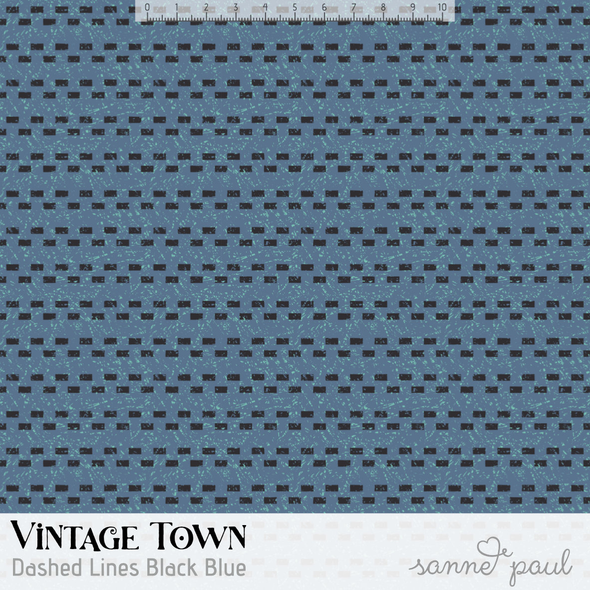 Bio Stoff  - Vintage Town Dashed Lines Black Blue - SannePaul, blau, Abstrakt, Streifen