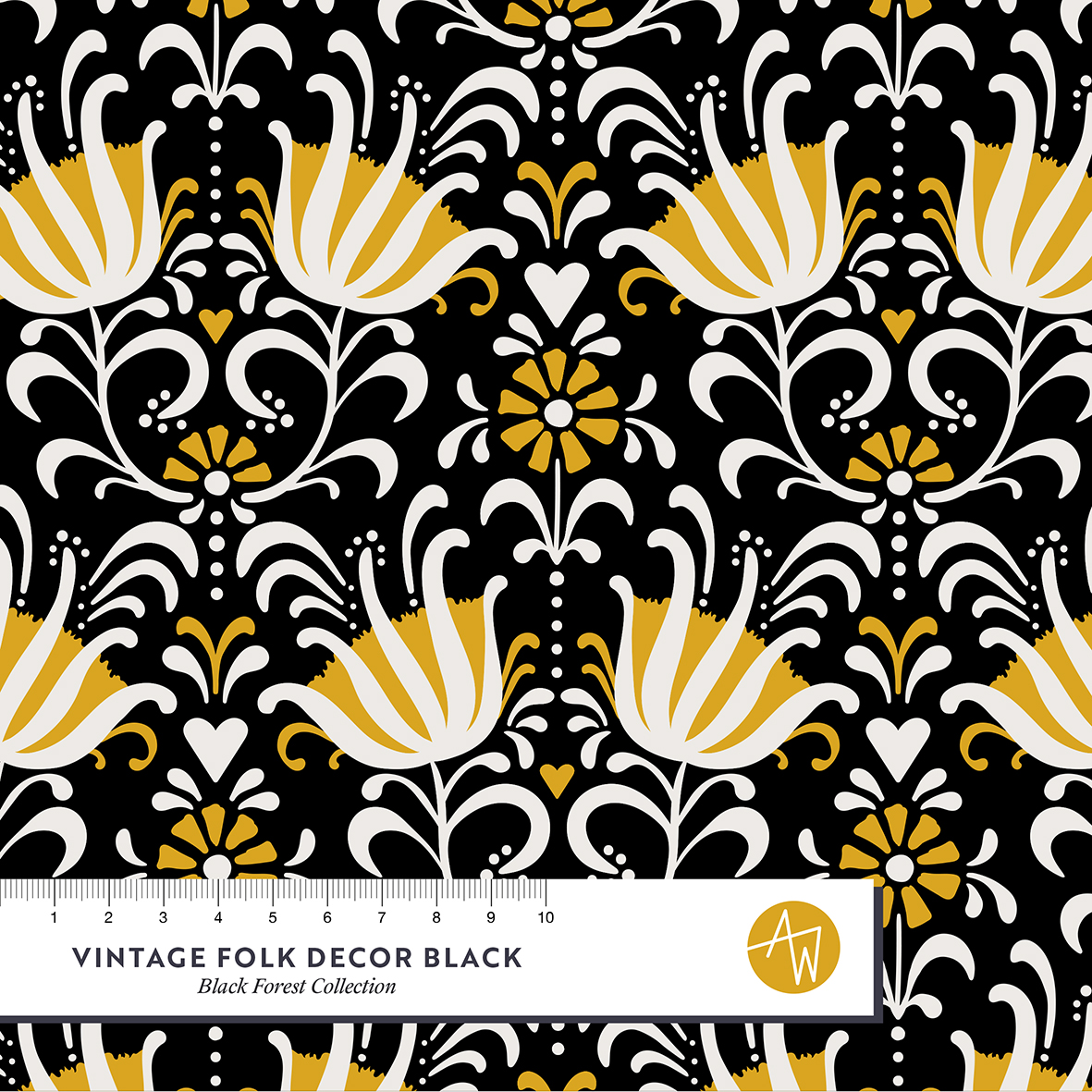 Bio Webware Stoff - Vintage Folk Decor Black - AlexandraWeise, schwarz, Ornamente, Floral & Blumen, 100% Bio-Baumwolle Bio Webware Stoff - Vintage Folk Decor Black - AlexandraWeise, schwarz, Ornamente, Floral & Blumen, 100% Bio-Baumwolle