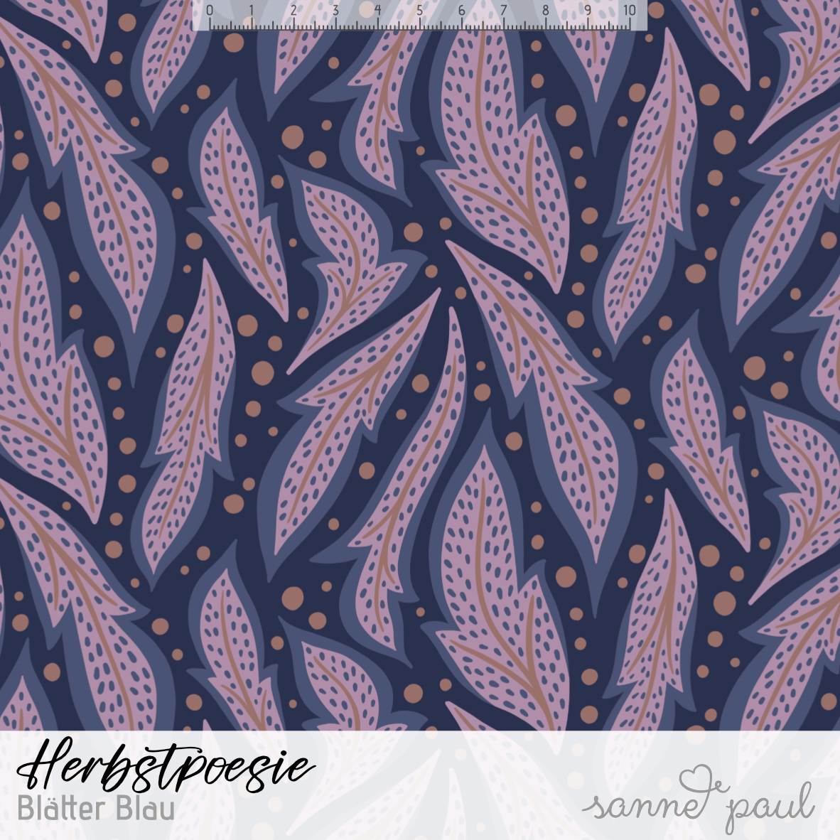 Bio Stoff - Autumn Poetry Leaves Blue by Sanne Paul in blue