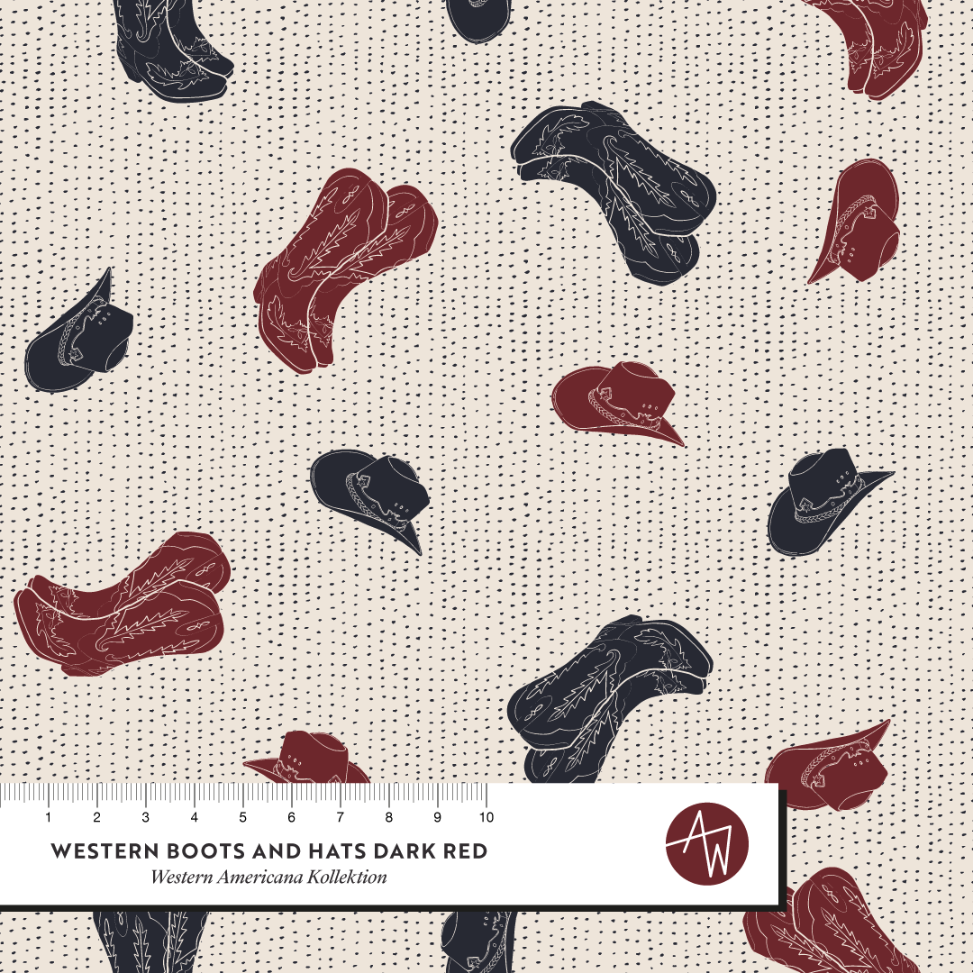 Bio Stoff - Western Boots And Hats Dark Red by Alexandra Weise in red