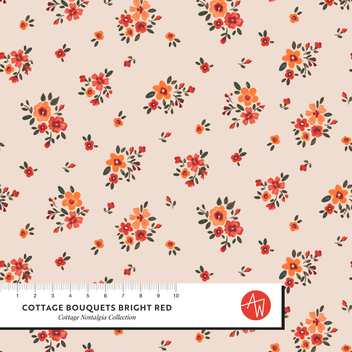 Bio Stoff - Cottage Bouquets Bright Red von Alexandra Weise in rot