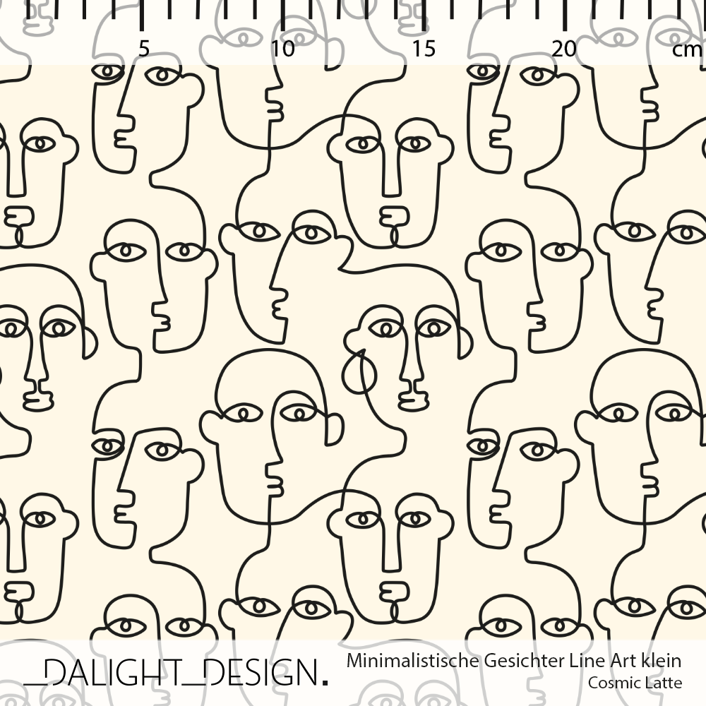Bio Stoff - Minimalistische Gesichter Line Art Cosmic Latte Klein von Dalight Design in creme