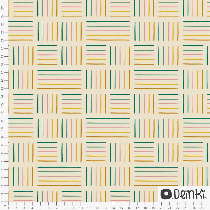 Bio Stoff  - Bunte Striche Weiss  - Deinki, creme, Tiere
