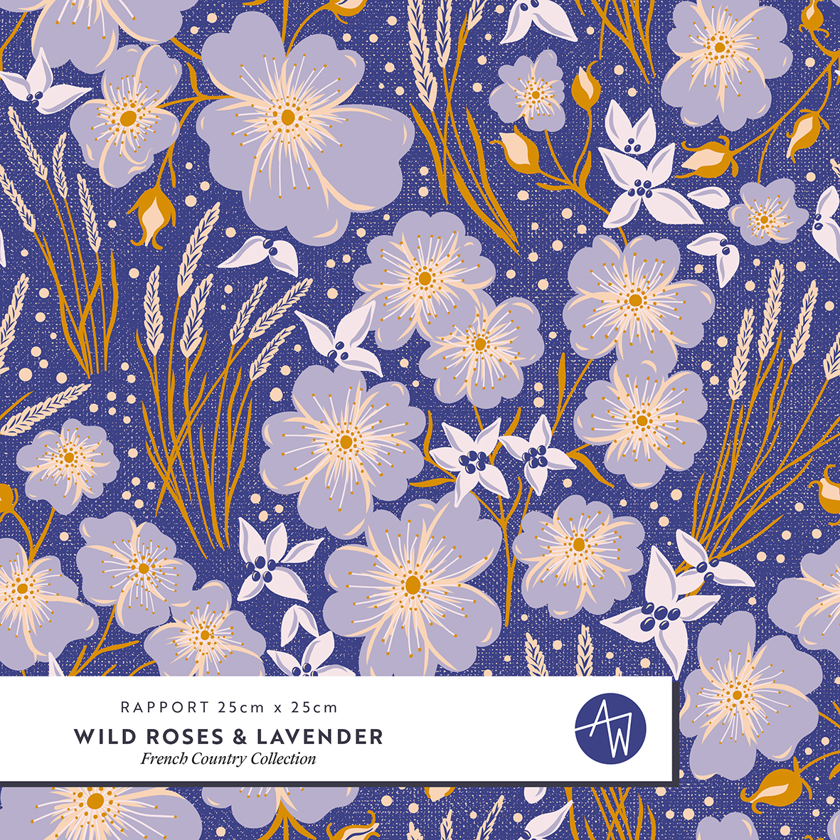 Bio Webware Stoff  -  French Country Roses and  - AlexandraWeise, Floral & Blumen, blau, 100% Bio-Baumwolle