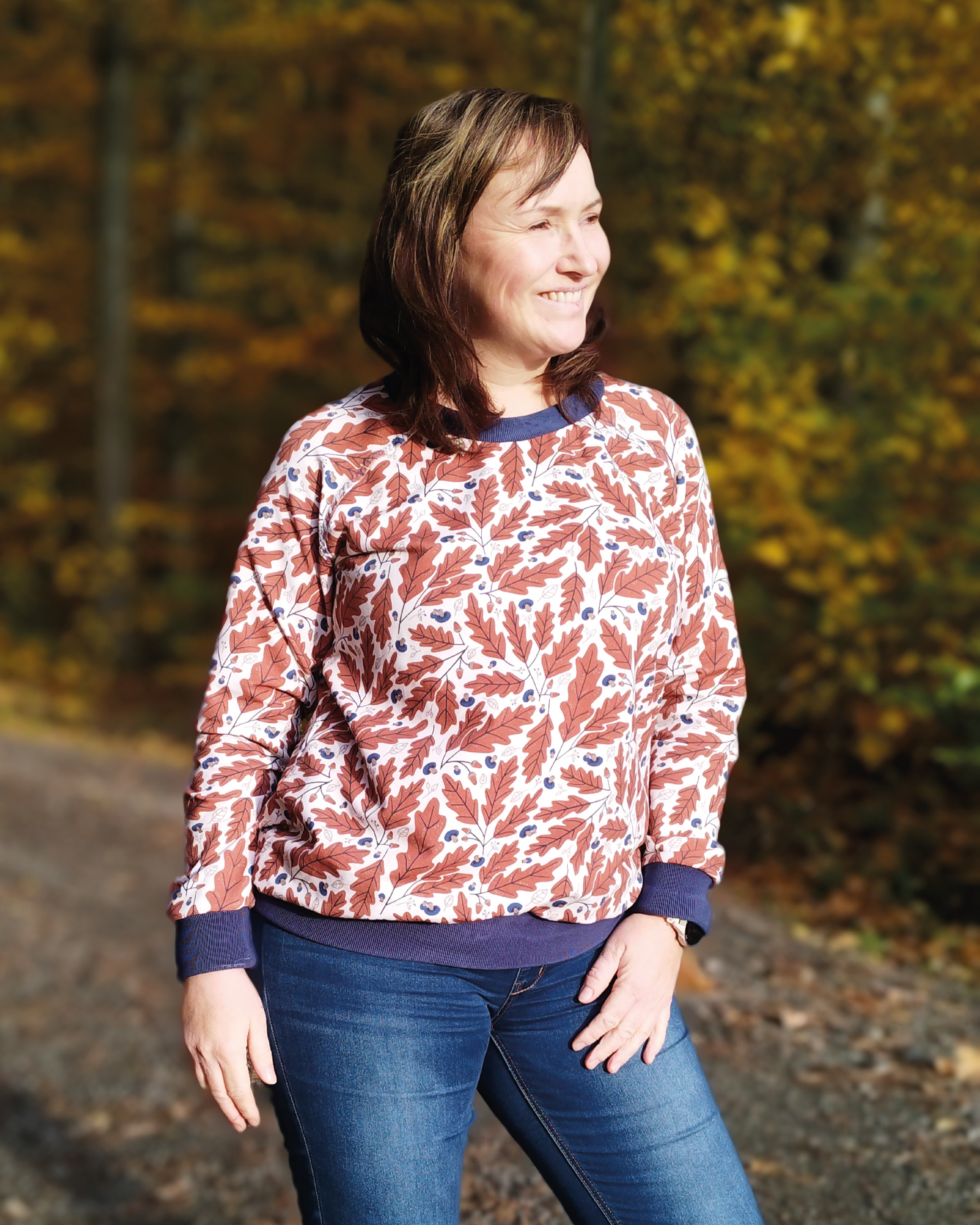 Organic Fabric - Oak Leaves Fox Brown by Alexandra Weise in brown