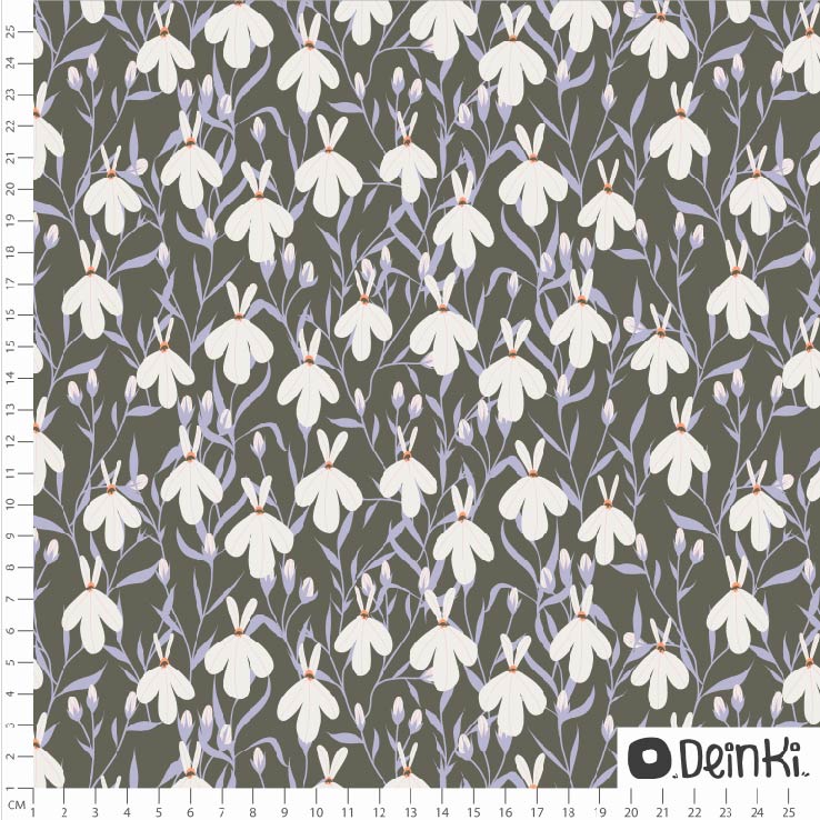 Bio Stoff  - Lobelienblumen Schwarz Weiss  - Deinki, bunt, Floral & Blumen