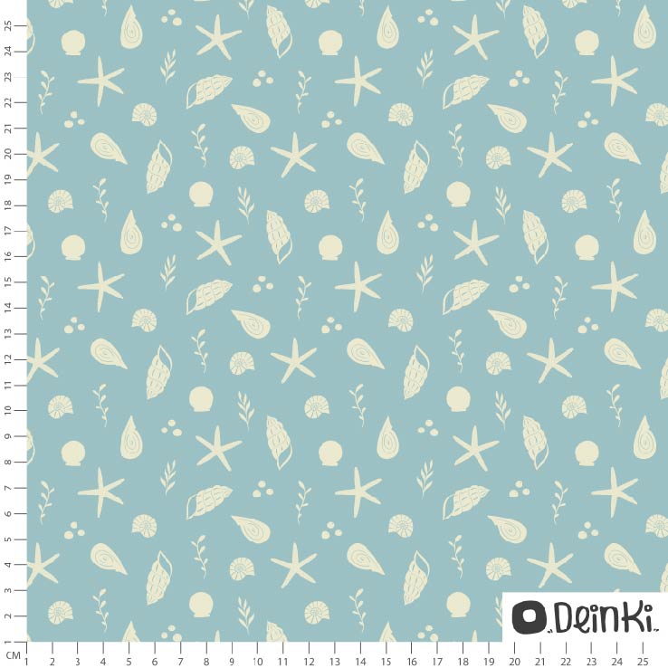 Bio Stoff  -  Muscheln  - Deinki, blau, Maritim,