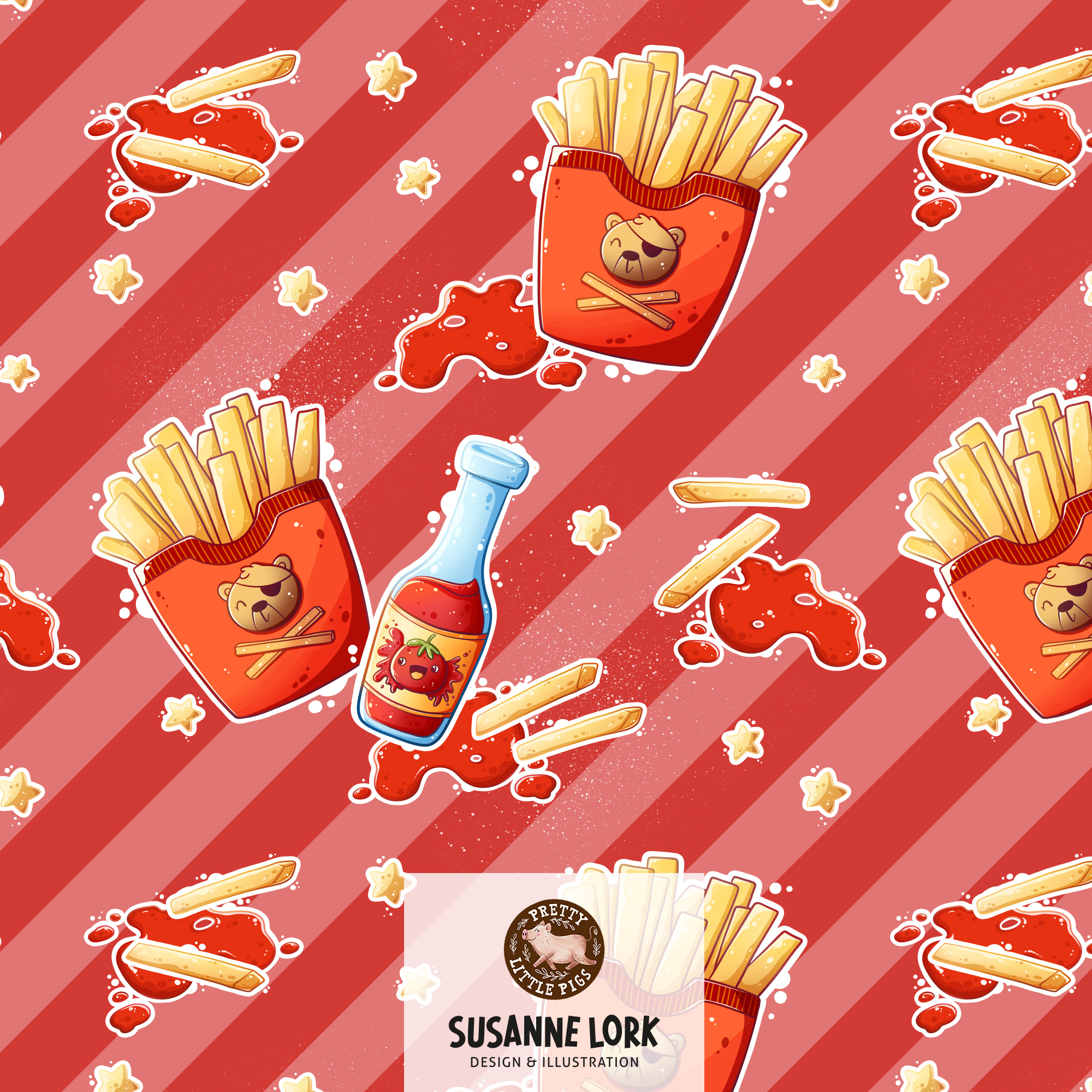 Organic Fabric - French Fries Red by Pretty Little Pigs in red
