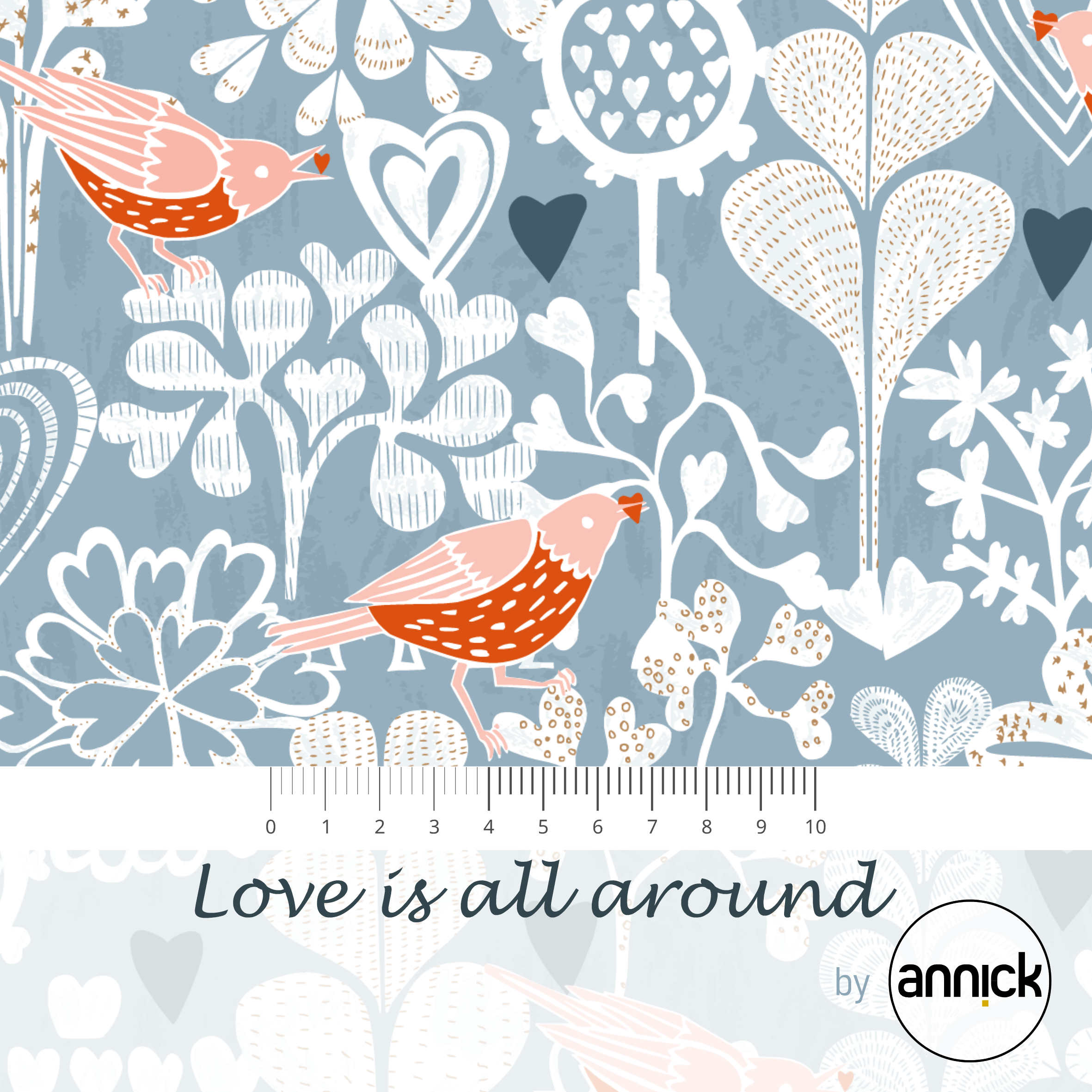 Bio Jersey Stoff - Love is all around - Annick, Tiere, weiß, blau, Blätter & Ranken, Floral & Blumen, Breite 150 cm Bio Jersey Stoff - Love is all around - Annick, Tiere, weiß, blau, Blätter & Ranken, Floral & Blumen, Breite 150 cm