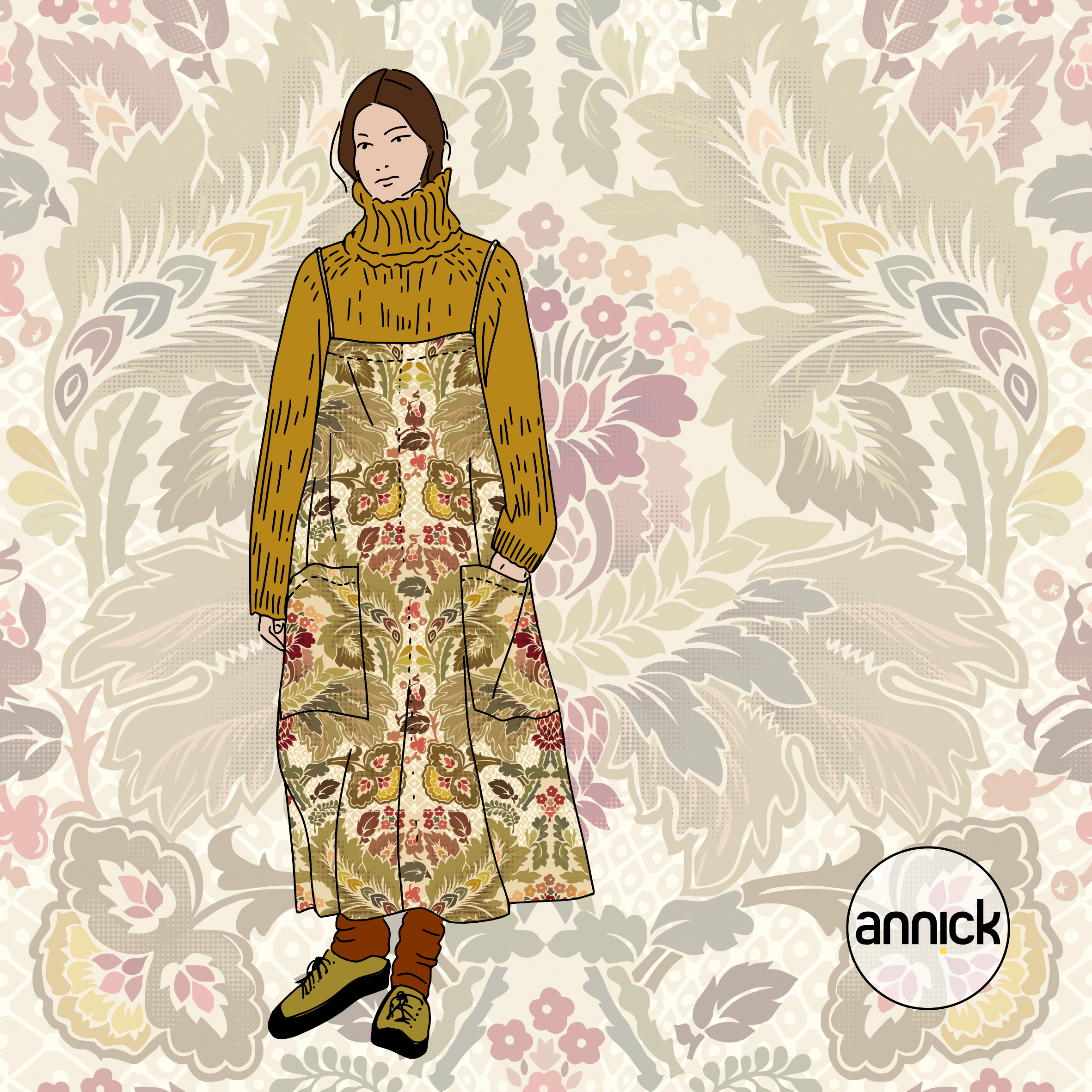 Bio Webware Stoff - Victorian Flowers Earthy Colors - Annick, braun, grün, Herbst, beige, Floral & Blumen, 100% Bio-Baumwolle Bio Webware Stoff - Victorian Flowers Earthy Colors - Annick, braun, grün, Herbst, beige, Floral & Blumen, 100% Bio-Baumwolle