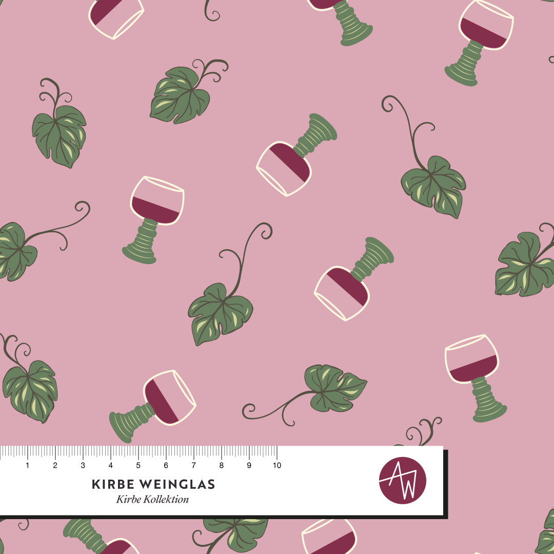 Bio Stoff - Kirbe Weinglas Rose von Alexandra Weise in rosa