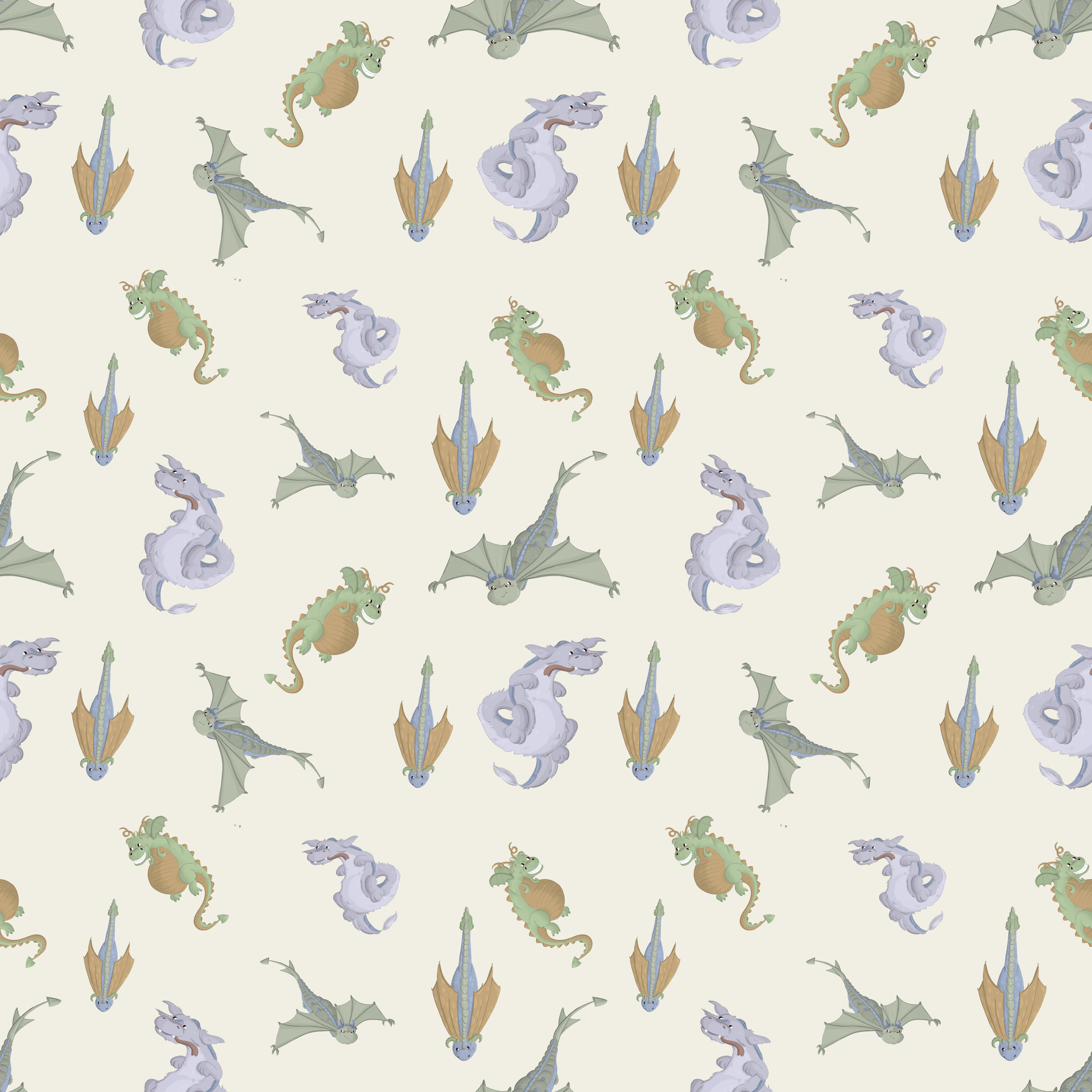 Bio Stoff  -  Drachentanz  - BenitoUndMausIllustrations, Tiere, beige, Fantasy