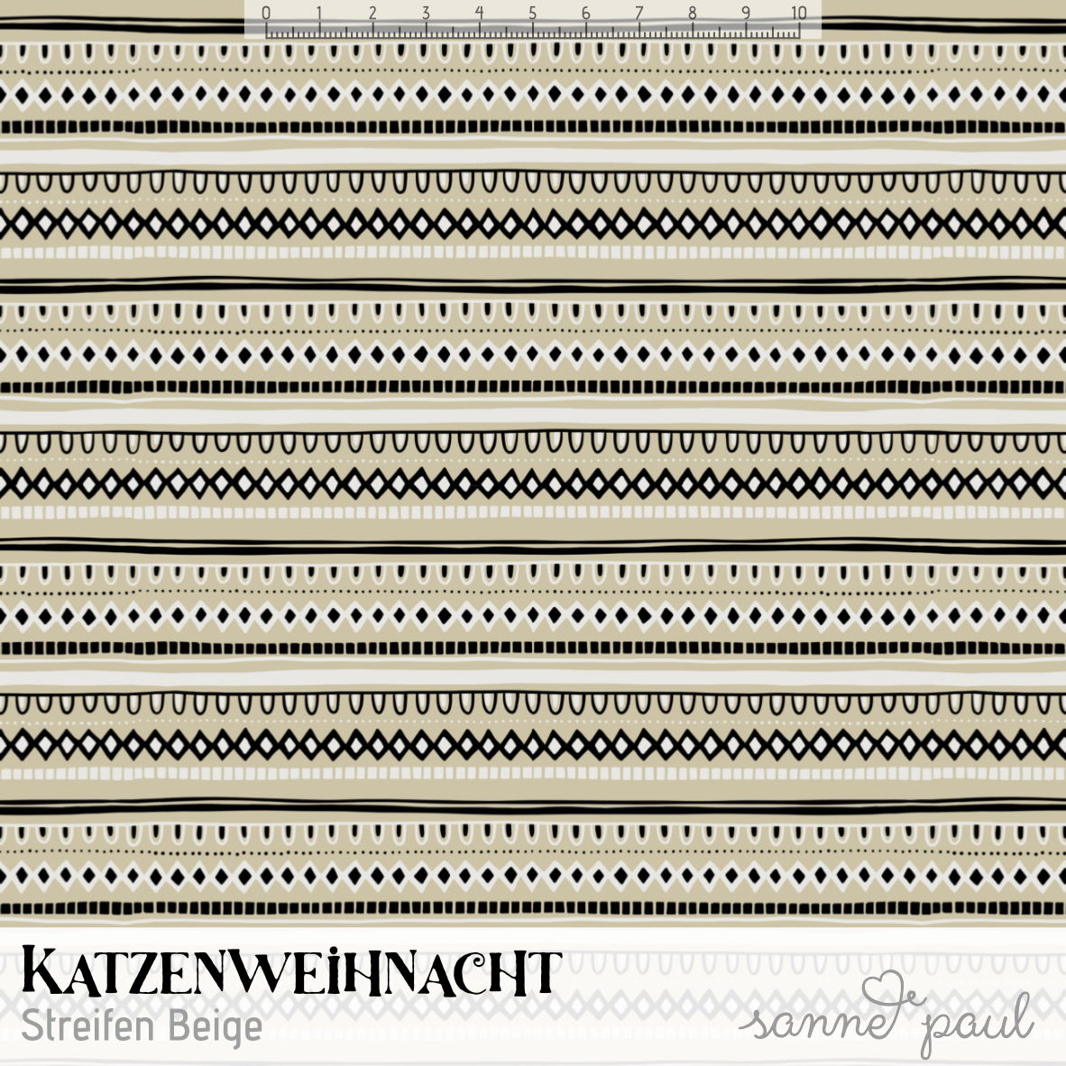 Bio Fabric - Cat Christmas Stripes beige