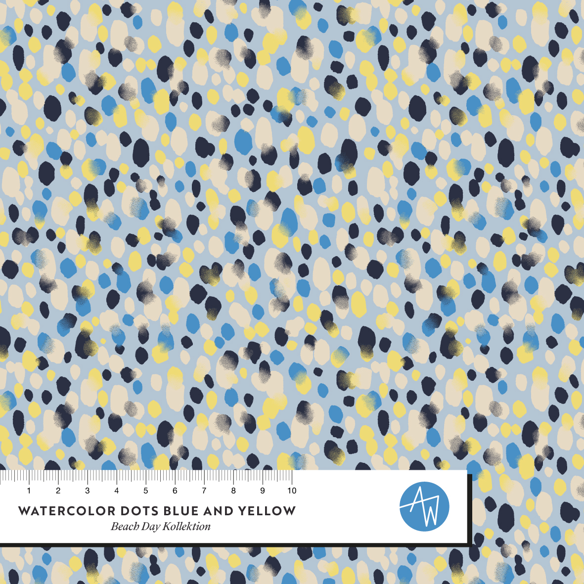 Bio Summersweat Stoff  - Watercolor Dots Blue and Yellow - AlexandraWeise, gelb, Maritim Breite 150 cm