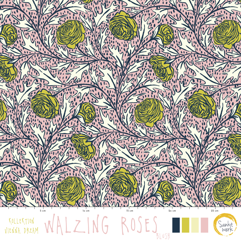 Organic Fabric - Walzig Roses blush