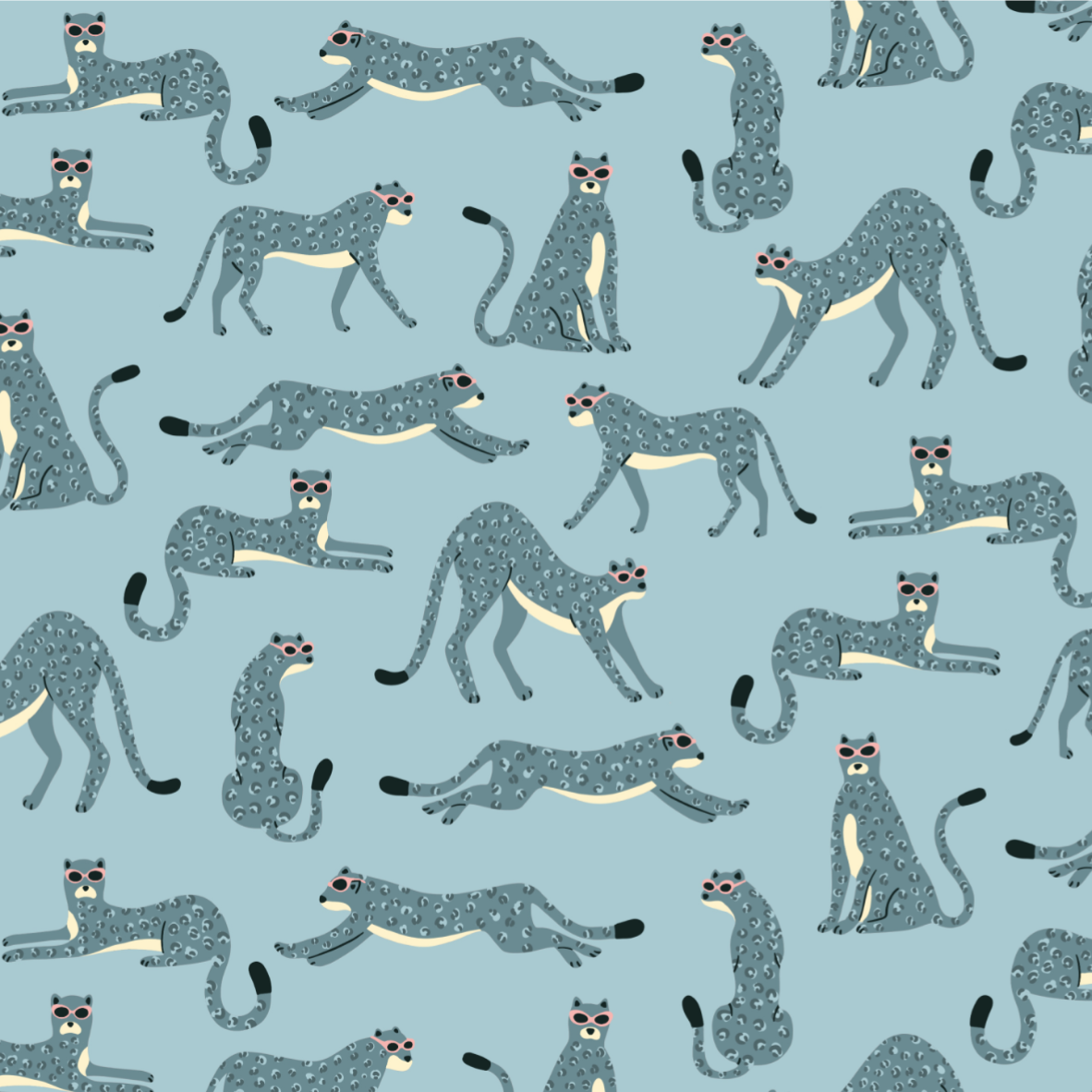 Organic fabric - Safari Luxe Geparden mit Brille blue