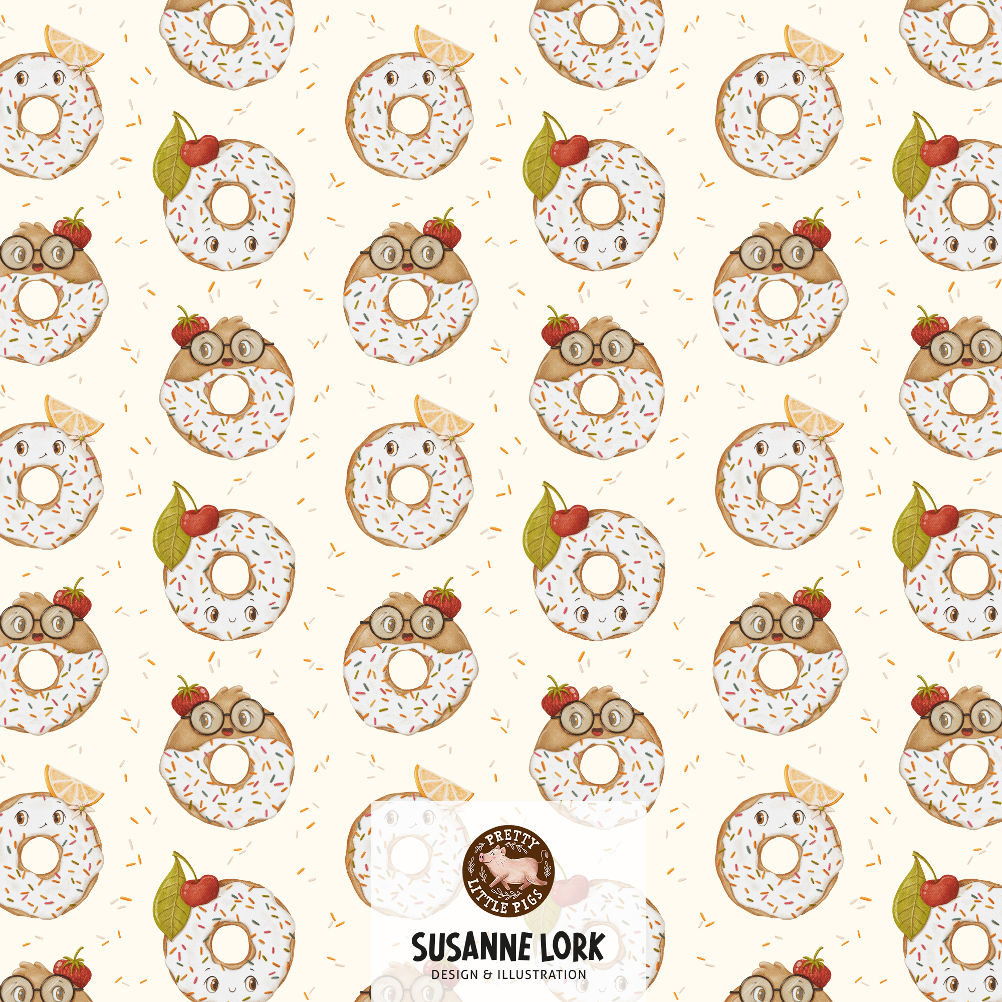 Bio Fabric - Donuts Lemonade Small by Pretty Little Pigs in beige
