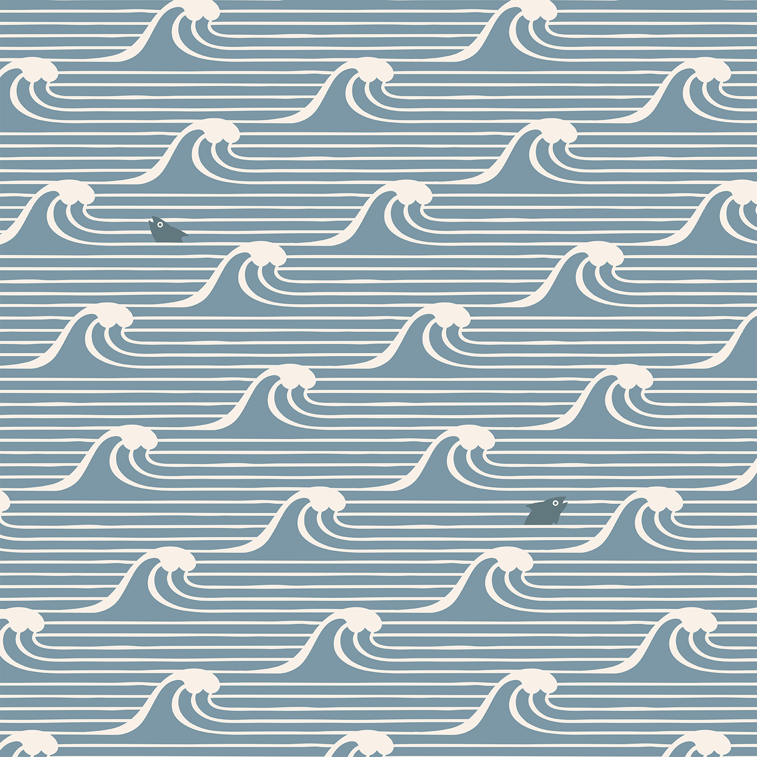 Organic fabric  - Wellengang mit Fisch 