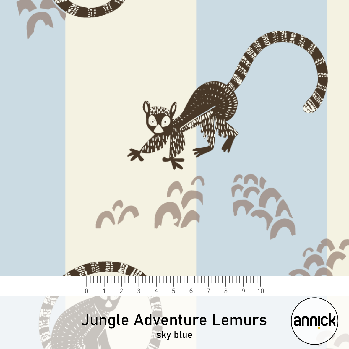 Bio Summersweat Stoff  - Jungle Adventure Lemurs Sky Blue - Annick, blau, Tiere Breite 150 cm