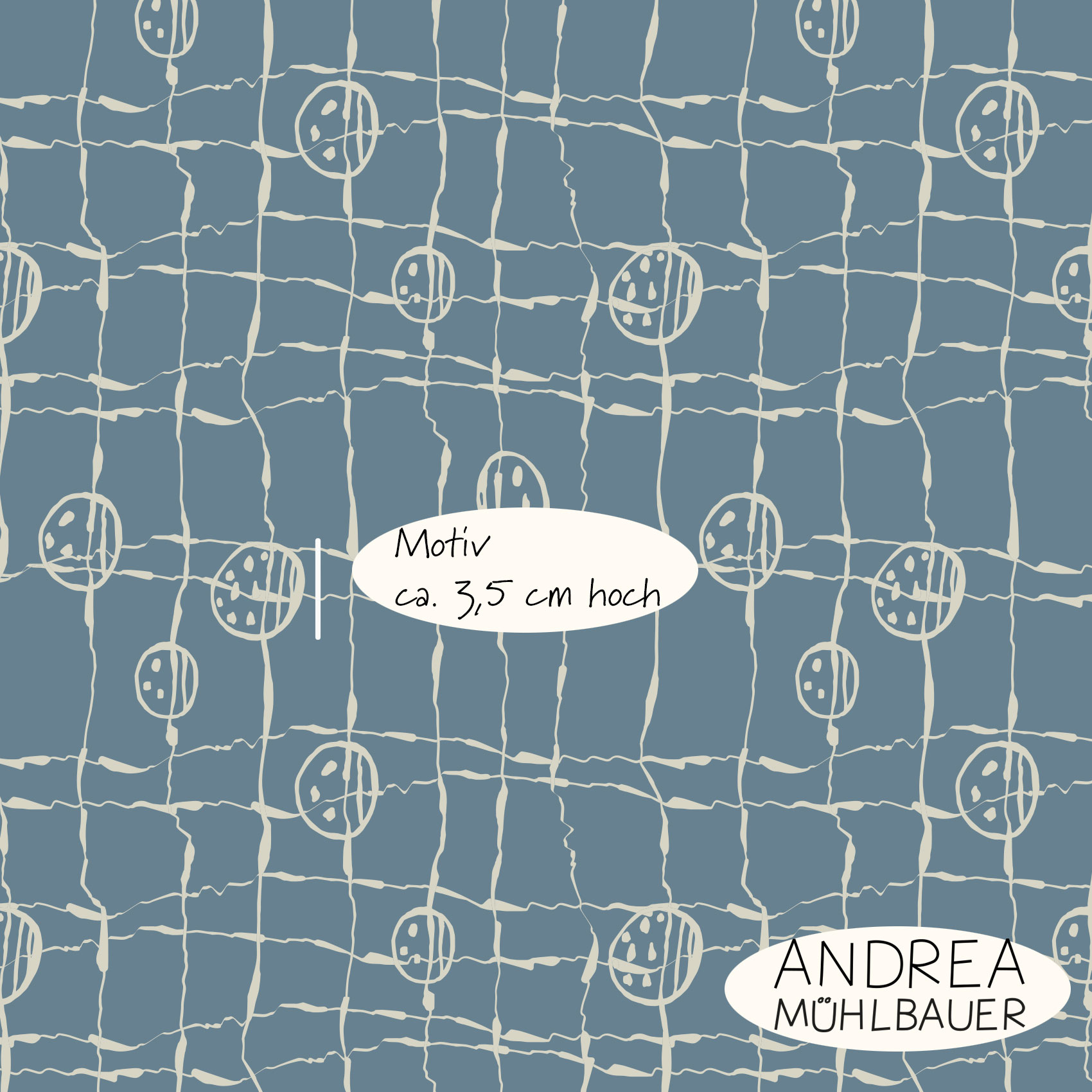 Bio Webware Stoff  -  Streets and Places Medium Blue  - AndreaMuehlbauer, Abstrakt, Kariert, blau, 100% Bio-Baumwolle