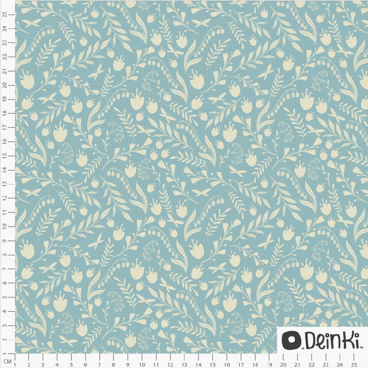 Bio Stoff  - Maigloeckchen Und Schmetterlinge Hellblau Weiss - Deinki, blau, Floral & Blumen