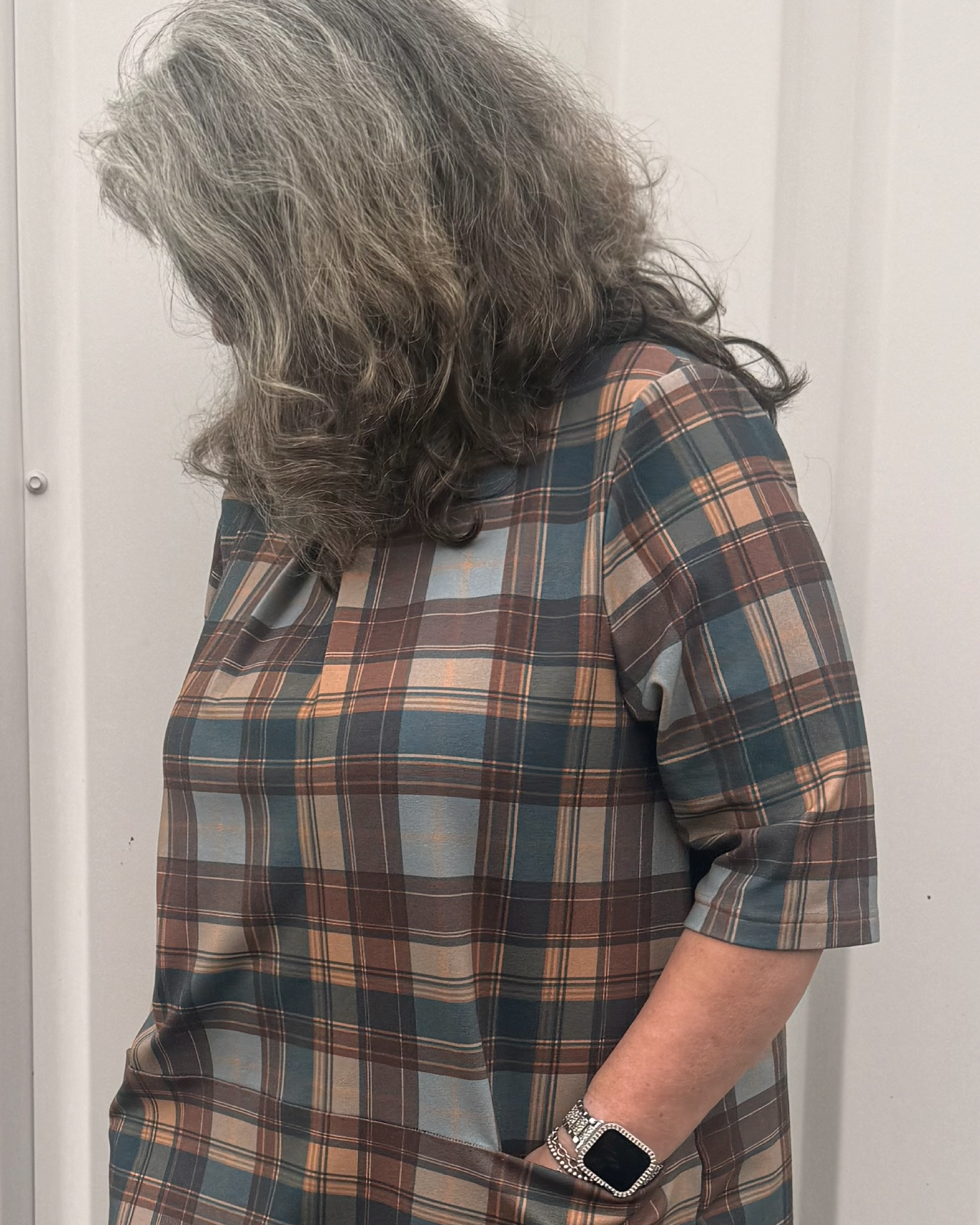 Bio Stoff - Autumn Heritage Check Brown Teal by Alexandra Weise in brown, blue, beige, teal