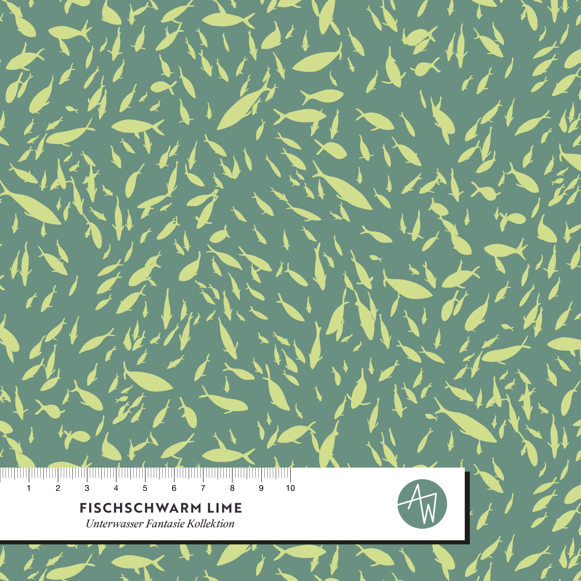 Bio Fabric - Fish School Lime by Alexandra Weise in gray