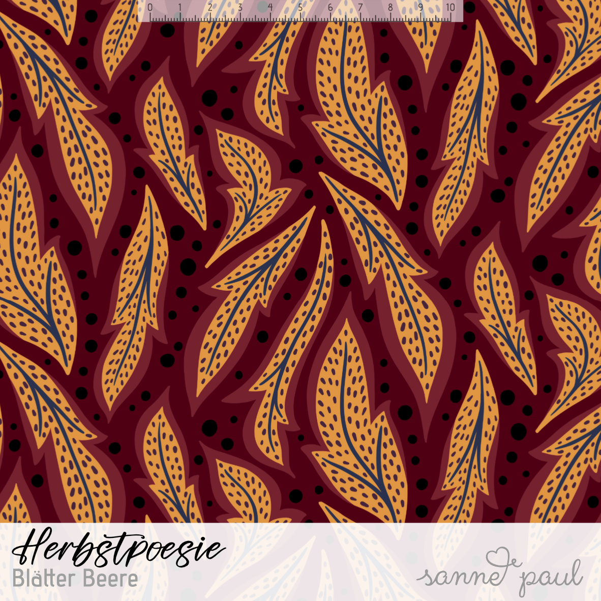 Bio Stoff - Herbstpoesie Blaetter Beere von Sanne Paul in bordeaux