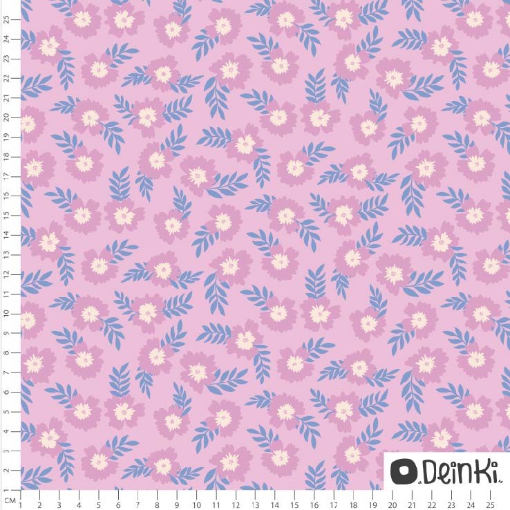 Bio Stoff  - Pastellblumen Drei Rosa - Deinki, bunt, Blumen