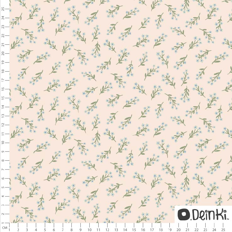 Bio Stoff  - Pastellblumen Zwei Weiss Grün - Deinki, bunt, Blumen