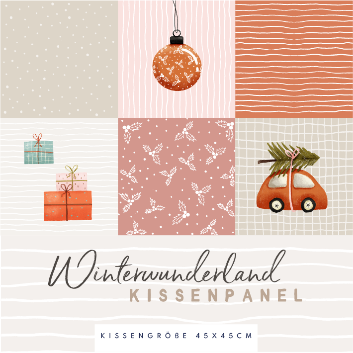 Bio Webware Stoff - 1 m Panel Winterwunderland Kissen Lachs - DewiStudio, bunt, Cut & Sew, rosa, 100% Bio-Baumwolle Bio Webware Stoff - 1 m Panel Winterwunderland Kissen Lachs - DewiStudio, bunt, Cut & Sew, rosa, 100% Bio-Baumwolle