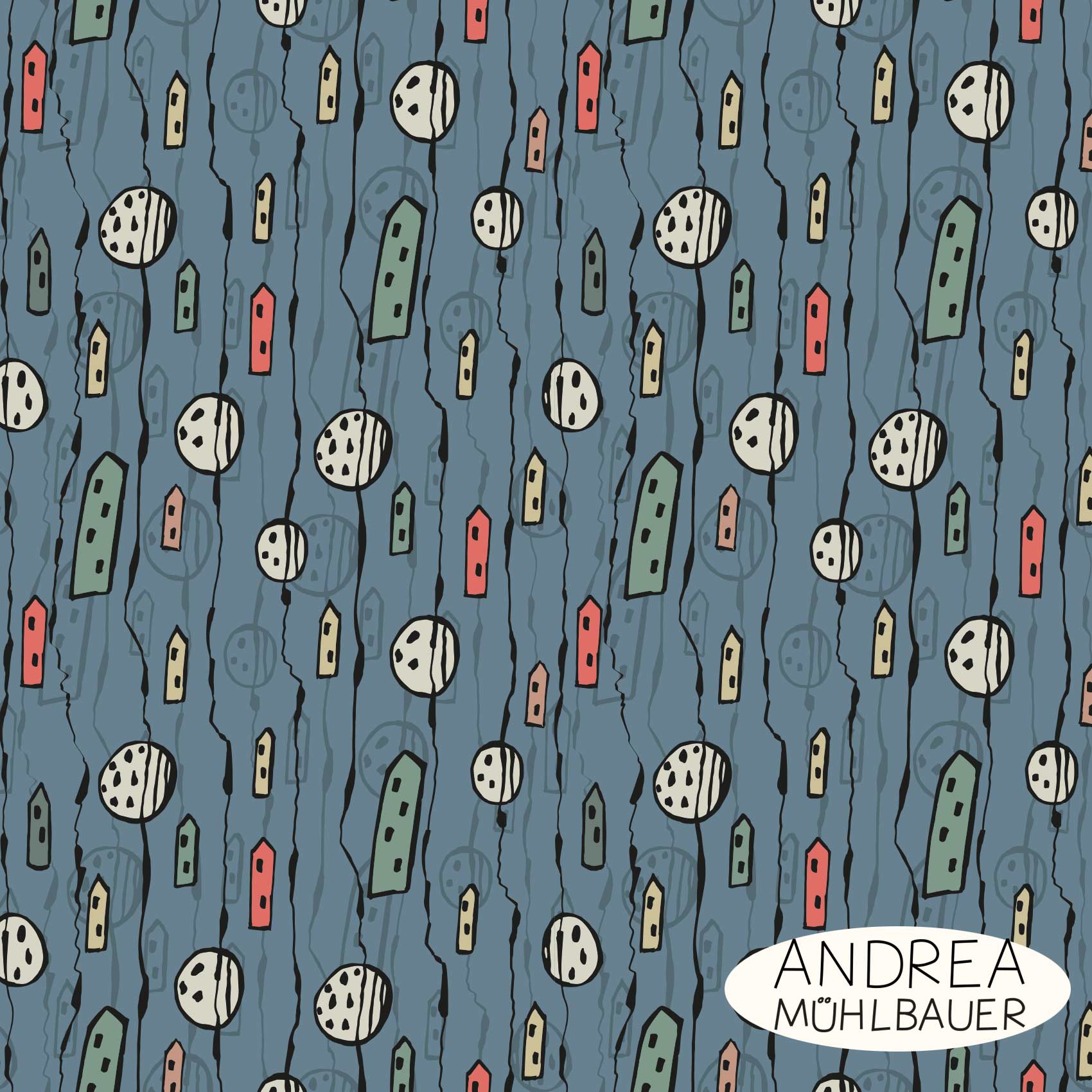 Bio Webware Stoff - City Summer Dust Houses and Dust Medium - AndreaMuehlbauer, bunt, Abstrakt, 100% Bio-Baumwolle Bio Webware Stoff - City Summer Dust Houses and Dust Medium - AndreaMuehlbauer, bunt, Abstrakt, 100% Bio-Baumwolle