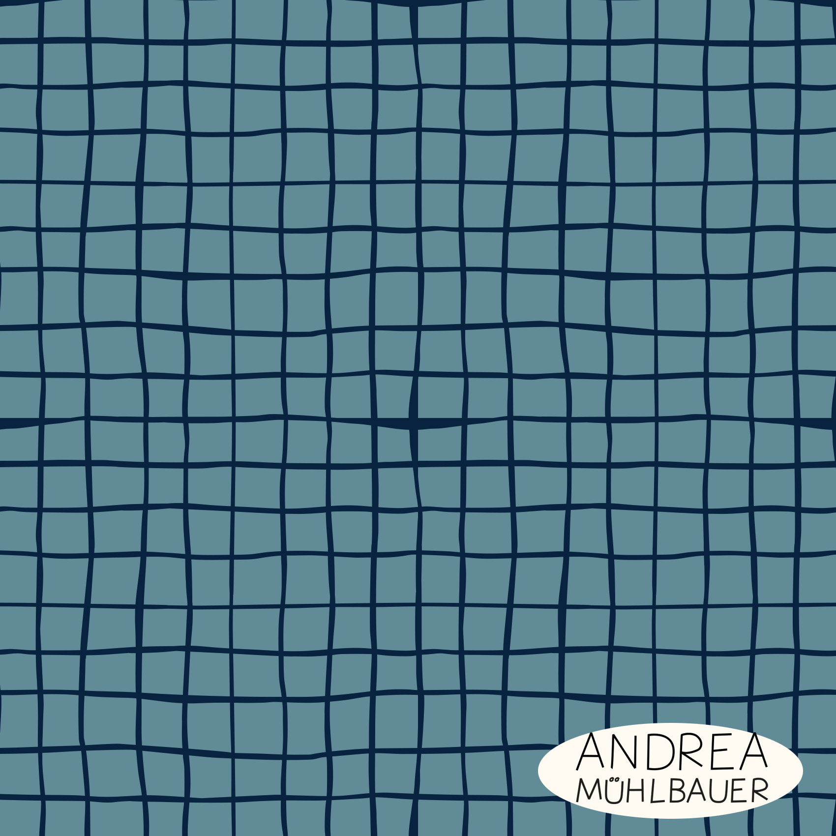 Bio Stoff - Handgezeichnetes Karo Blau von Andrea Muehlbauer in blau