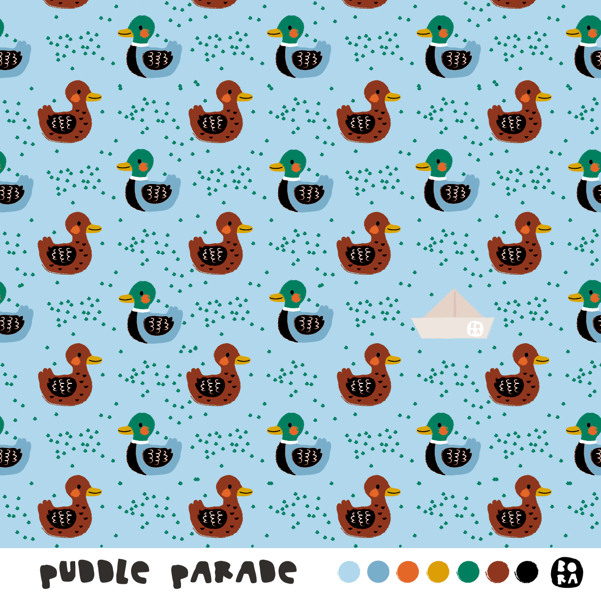 Bio Stoff  - Puddle Parade - Bora, blau, Maritim, Tiere