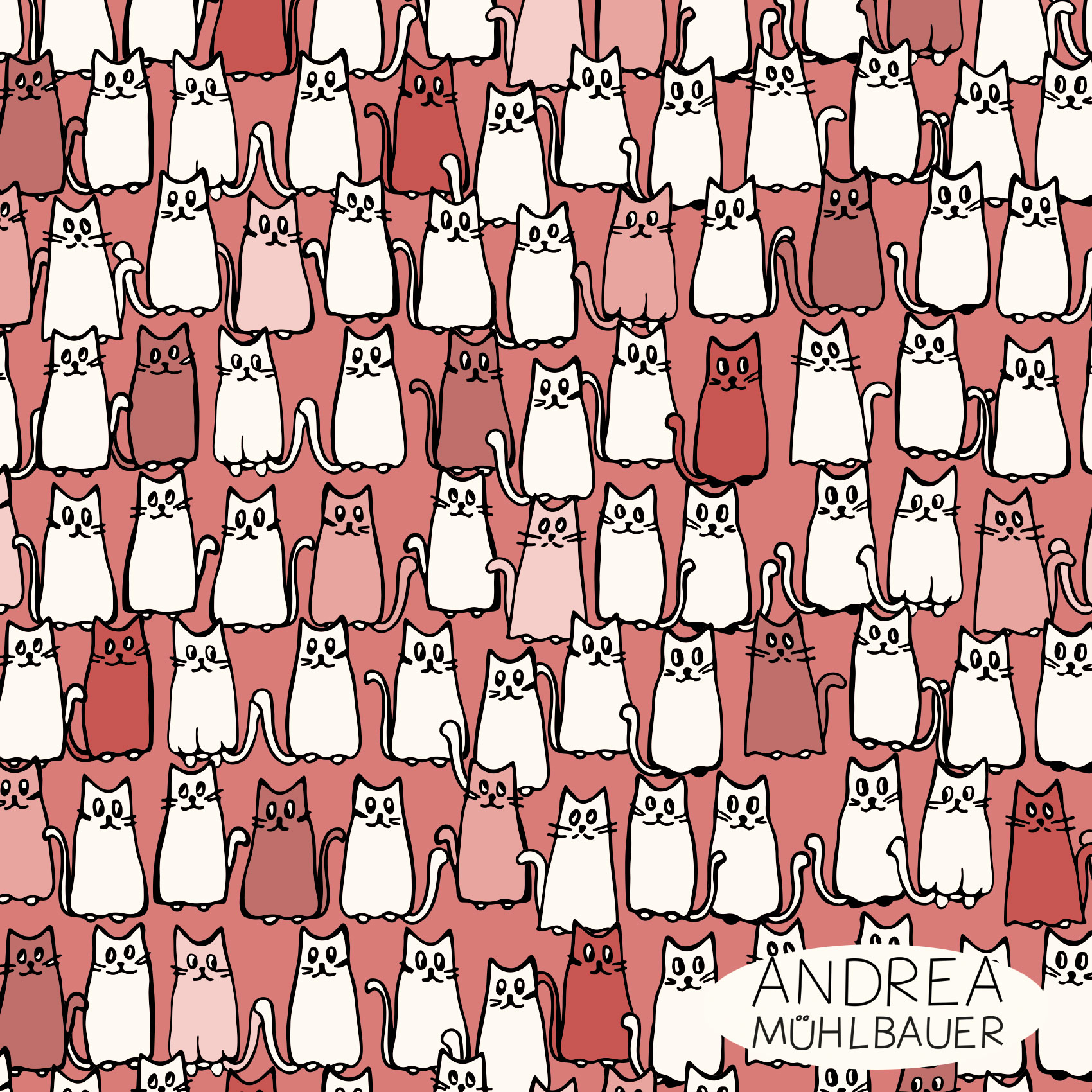 Organic Fabric - Cats Pink by Andrea Muehlbauer in pink