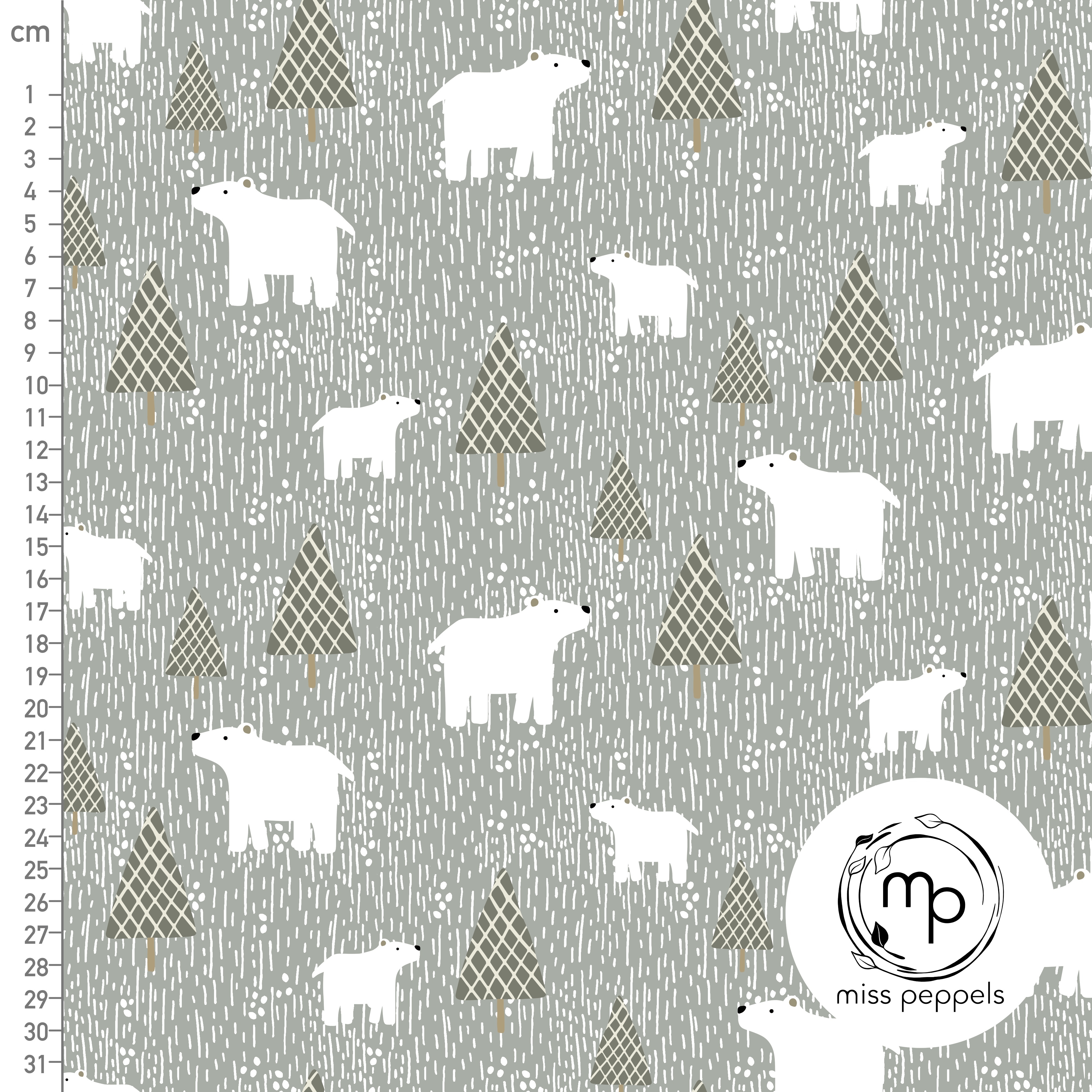 Bio Webware Stoff  - Bären im Schnee - misspeppels, Tiere, Kinder, beige, 100% Bio-Baumwolle