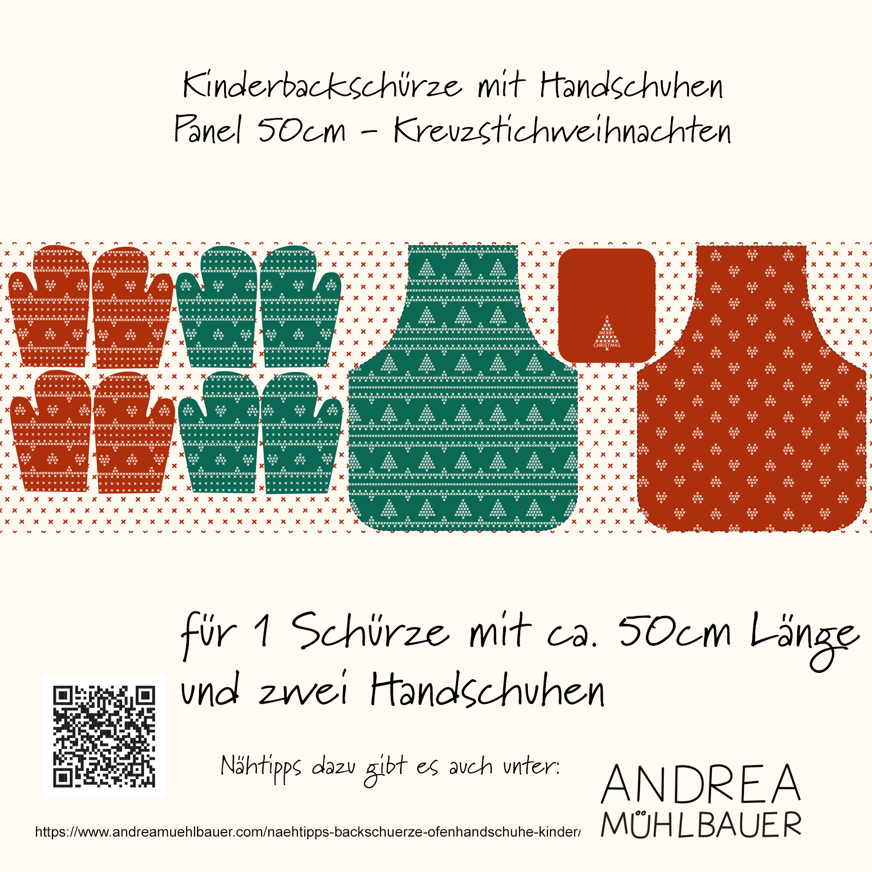 Bio Stoff - 50 cm Panel Kinder Backschürze Mit Handschuhen Rot von Andrea Muehlbauer